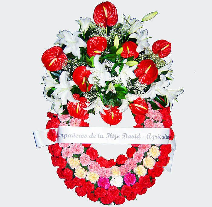 corona de flores para difuntos blanca y roja